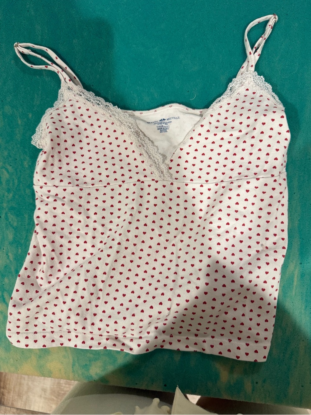 Brandy Melville White Cami with Red Heart Pattern